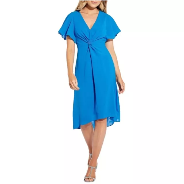 Adrianna Papell Womens A-Line Dress Twist Front Gauzy Crepe V-Neck Blue 22W