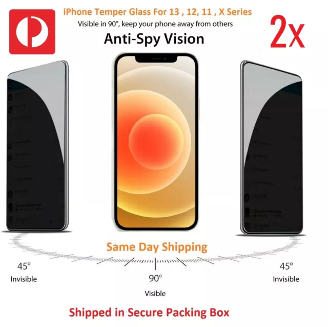 2x Privacy Tempered Glass Screen Protector For iPhone 13 12 11 Pro Max Mini X XR