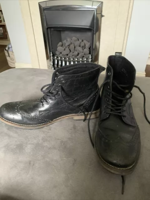 MENS TOPMAN BLACK Brogue Boots Size 8 £5.00 - PicClick UK
