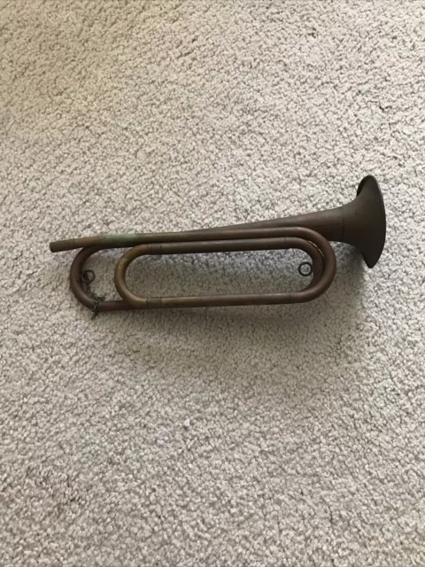 ANTIQUE MILITARY BRASS BUGLE - STAMPED US REGULATION USA Missing Mouthpiece