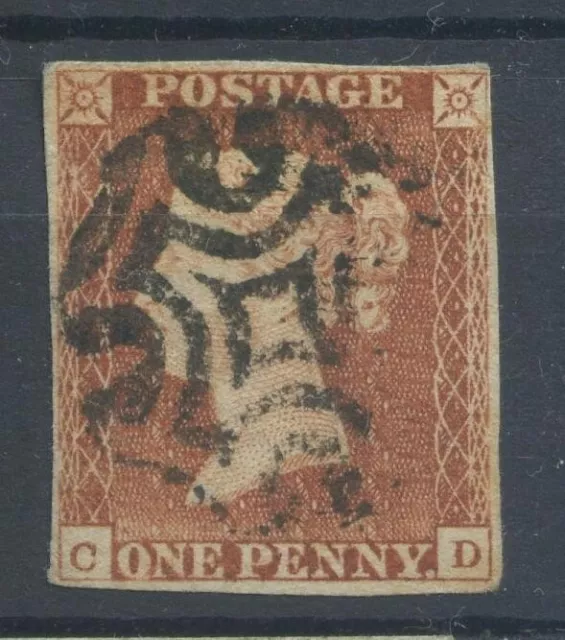 GREAT BRITAIN 1d red plate 9 (CD) with Black Maltese Cross