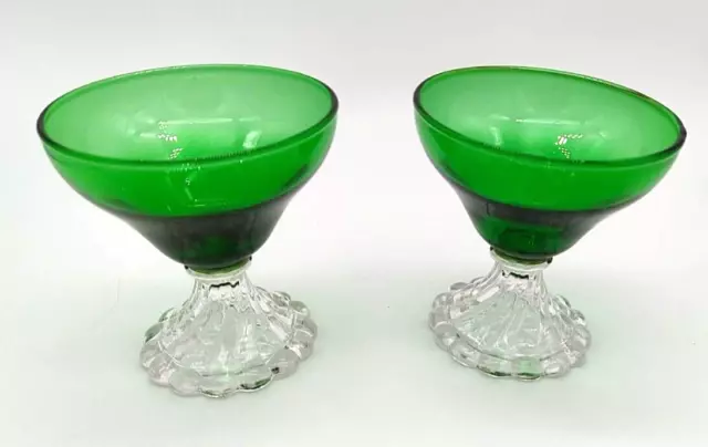 Set Of 2 Vintage Anchor Hocking “Boopie Bubble” Forest Green Sherbet Glass
