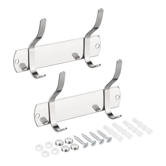 Coat Hook Rack Wall Mounted with 2 Hooks Hook Rail Wall Hangers Silver 2Pcs