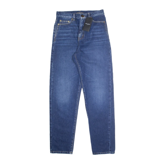 Jeans SAINT LAURENT Paris D18 con BG-LW blu denim mamma pietra lavati da donna W28 L29