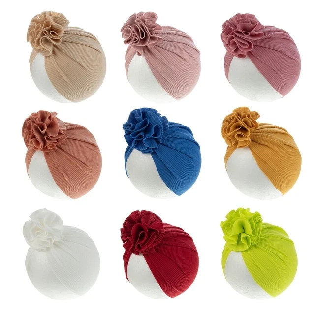 Cappello Turbante Moda Neonati Cappelli Beanie Solido con Decorazione Fiorile per Ragazze Ragazzi