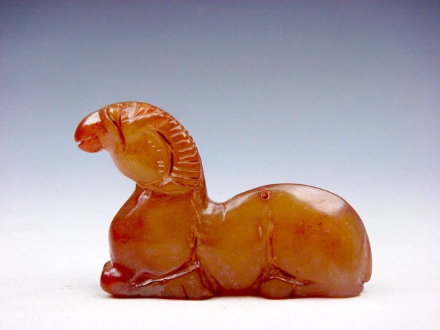 Old Nephrite Jade Stone Carved Sculpture Seated Goat Antelope #05242309