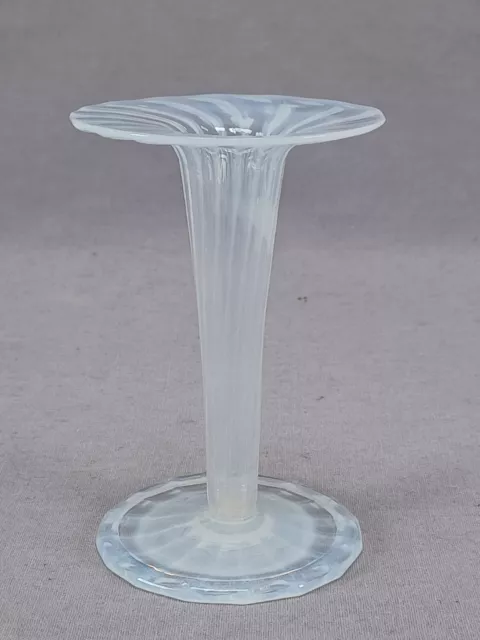 British Stourbridge Striped Opalescent 3 7/8 Inch Blown Glass Vase Circa 1890