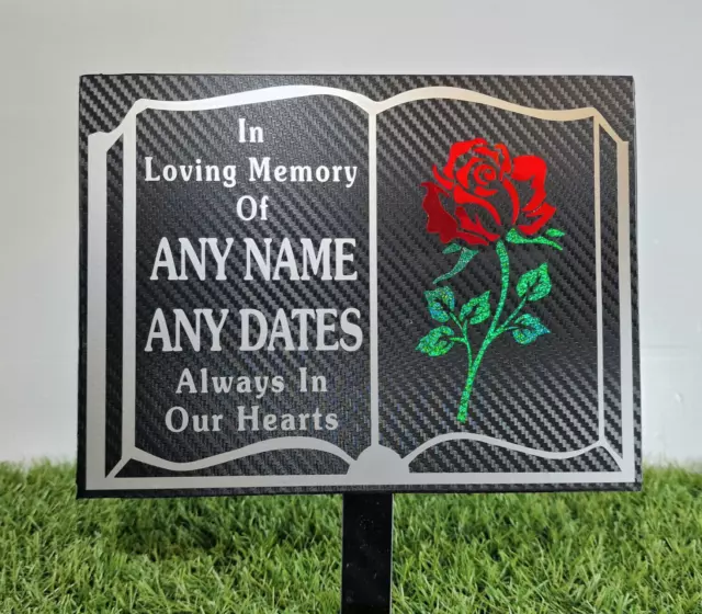 Memorial Plaque Personalised grave marker Prayer Book light refractive rose