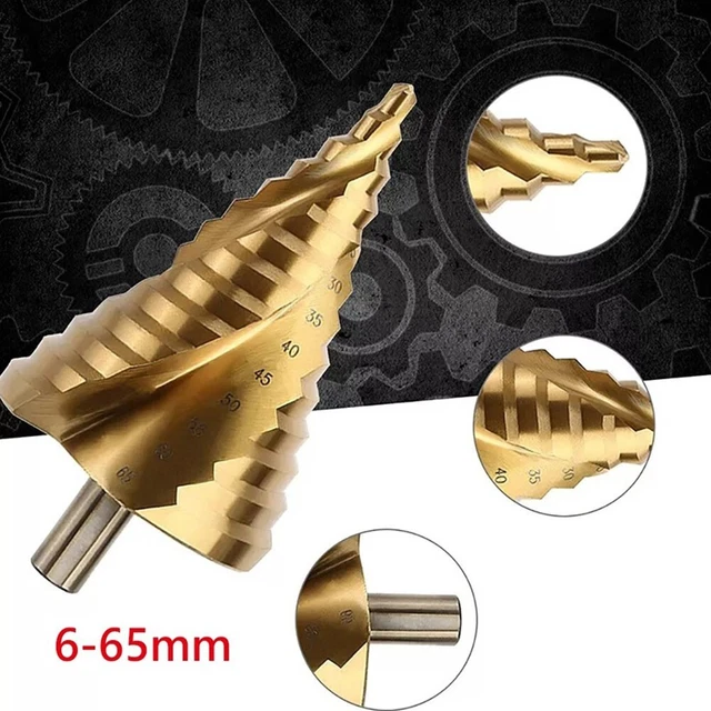 1PC 6-65mm Grand Revêtement Titane Pas Drill-Hss Spiral Gorge Pagode Trou Perce