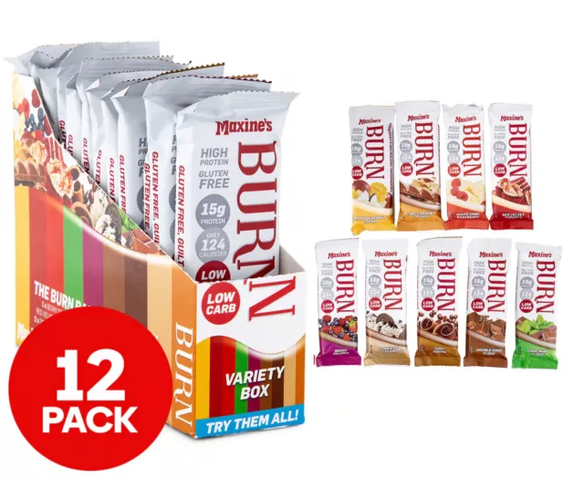 12 x Maxine's Burn Protein Bars Variety Box 40g