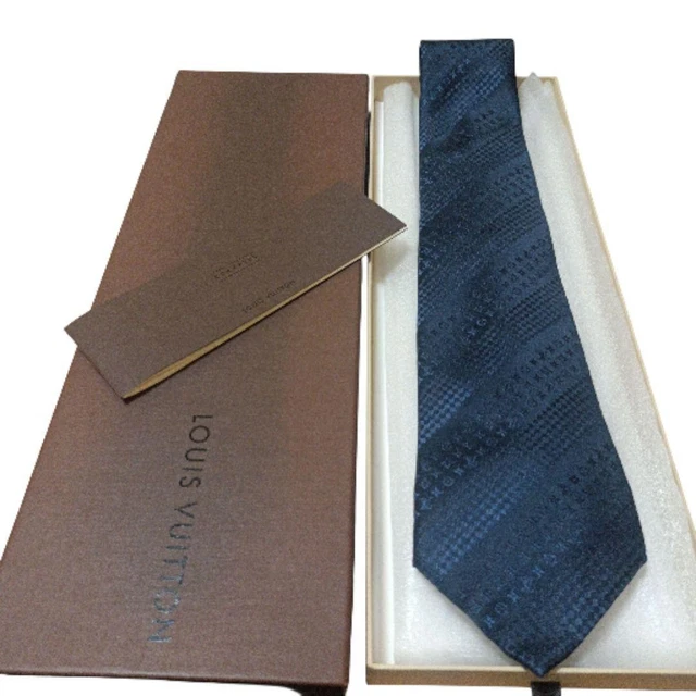 LOUIS VUITTON NECKTIE Monogram Micro Damier Navy Silk 149cm Used