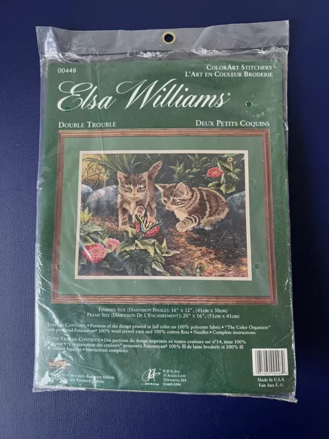 Kit de bordado Elsa Williams Crewel doble problema gatitos mariposa gato floral