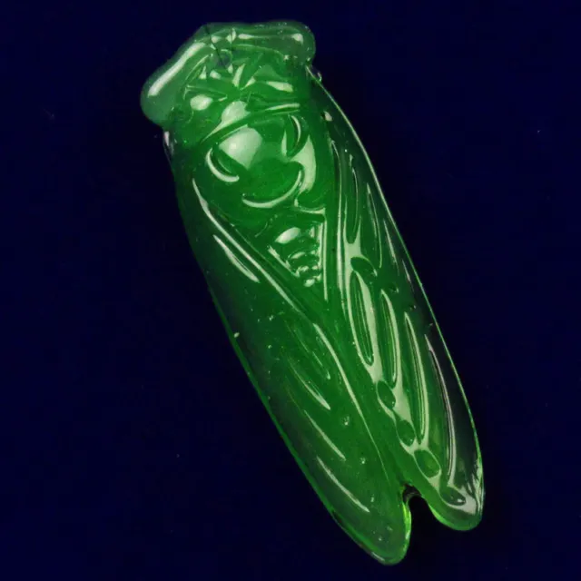 1pcs Man-made Green Jade Carved Cicada Pendant Bead 60x22x15mm XJ541