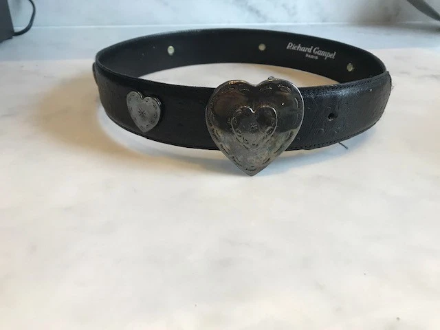 RICHARD GAMPEL BLACK leather belt,Silver heart buckle, size  display picture 2