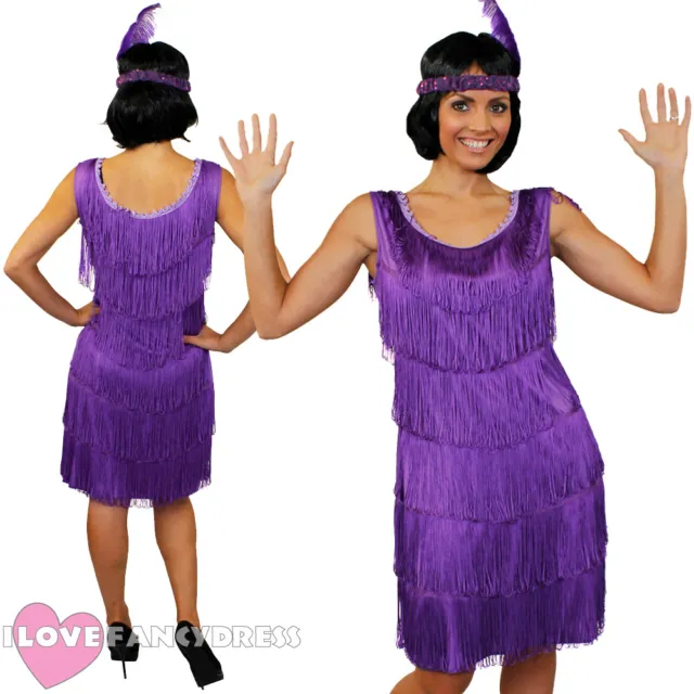 Deluxe Purple Fringe Flapper Fancy Dress Adult Charleston Costume 1920'S 1930'S