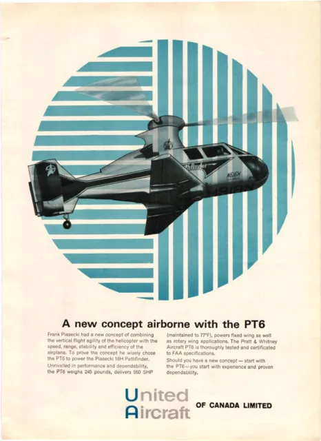 1964 Print Ad United Aircraft of Canada Piasecki 16H Pathfinder Helicopter PT6