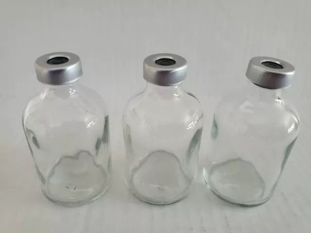 3ct USP  50 ml Clear Vials with Silver Crimp tops & Gray butyl plugs