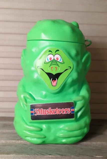 Vtg 1990 “3 MUSKETEERS” Goblin/Monster Green Candy Pail Bucket Blow Mold by MARS