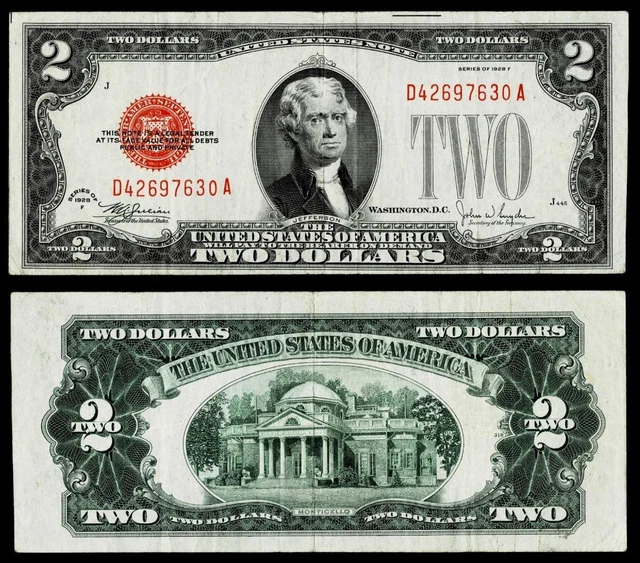 1928-F $2 Red Seal United States Note~VERY FINE