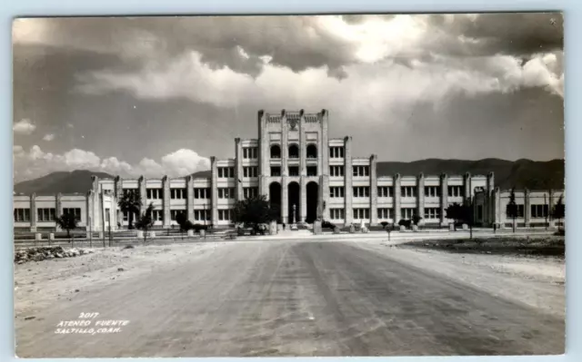 RPPC SALTILLO, Coahuila Mexico ~ ATENEO FUENTE High School c1940s  Postcard