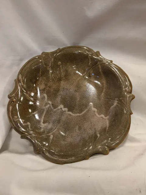 Hand Made Studio Pottery Bowl 8 in d.  Brown marbelized