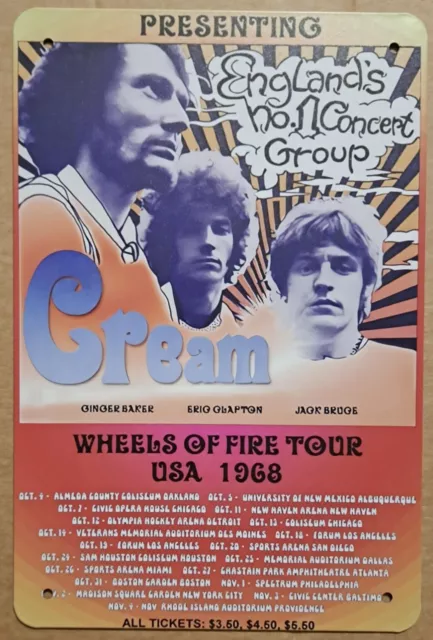 Cream: Wheels of Fire Tour USA 1968 metal hanging wall sign