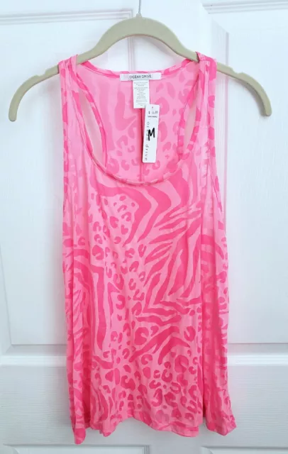 New Ocean Drive Sand Tropez M Medium Womens Junior Semi Sheer Pink Tank Top