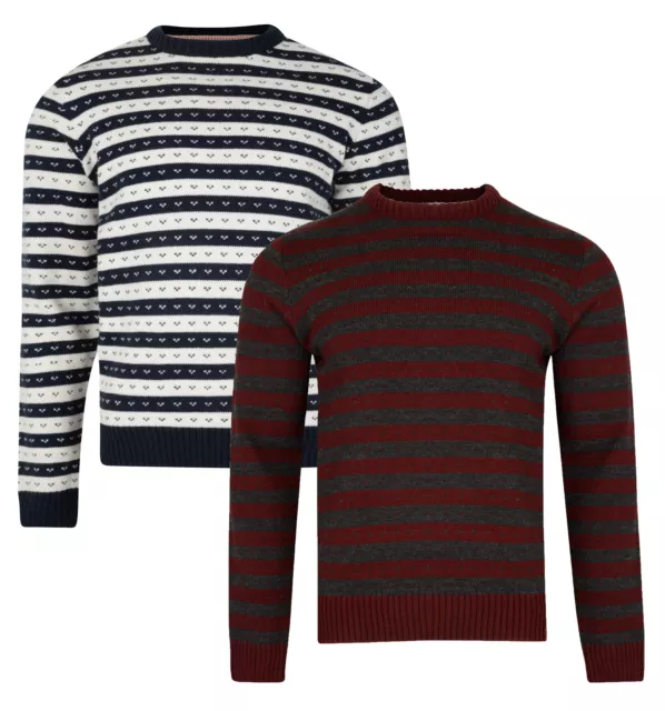 Tokyo Laundry Mens Crew Neck Jumper Wool Blend Acrylic Knitted Stripe Pullover