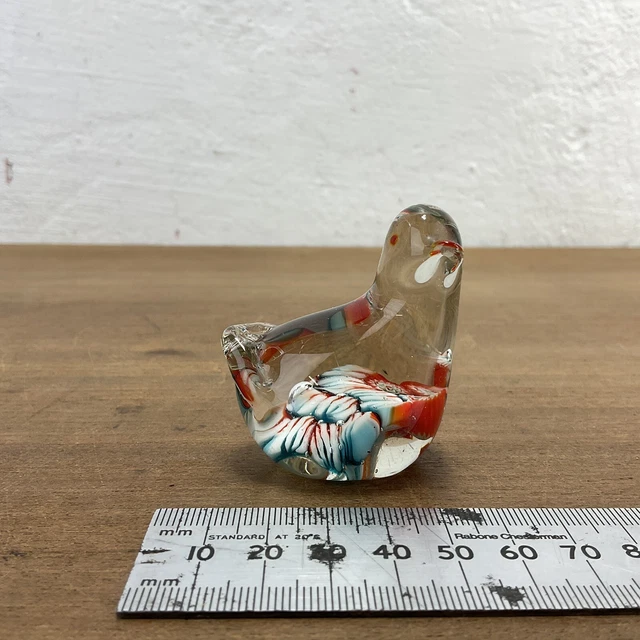 Small 1950s Vintage Glass Bird Paperweight Millefiori Art Glass Bird
