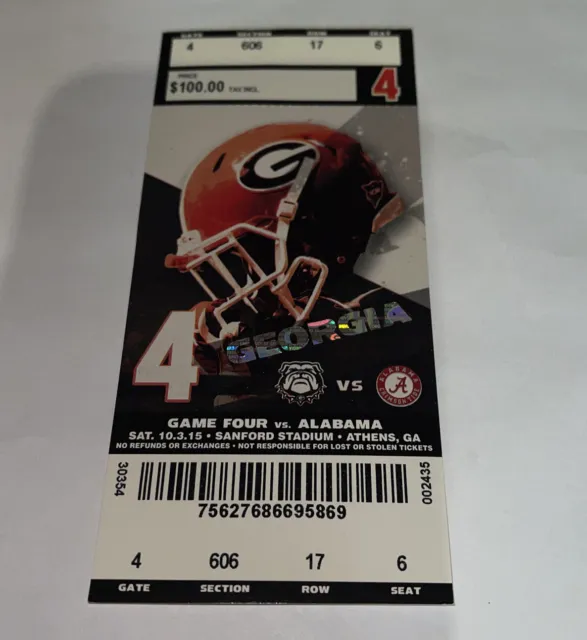 Georgia Football Vs Alabama game Day ticket Stub. 2015.