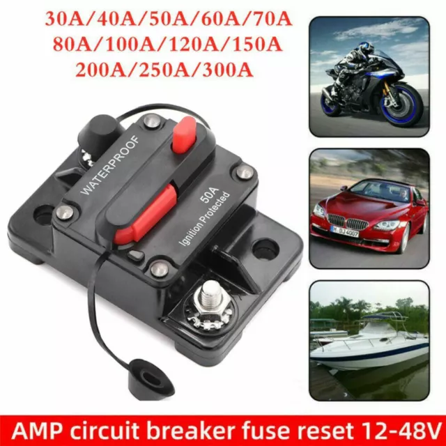 Waterproof Car Circuit Breaker Fuse Reset 30-300 A 12V-48V DC Car Boat Auto IP67 2