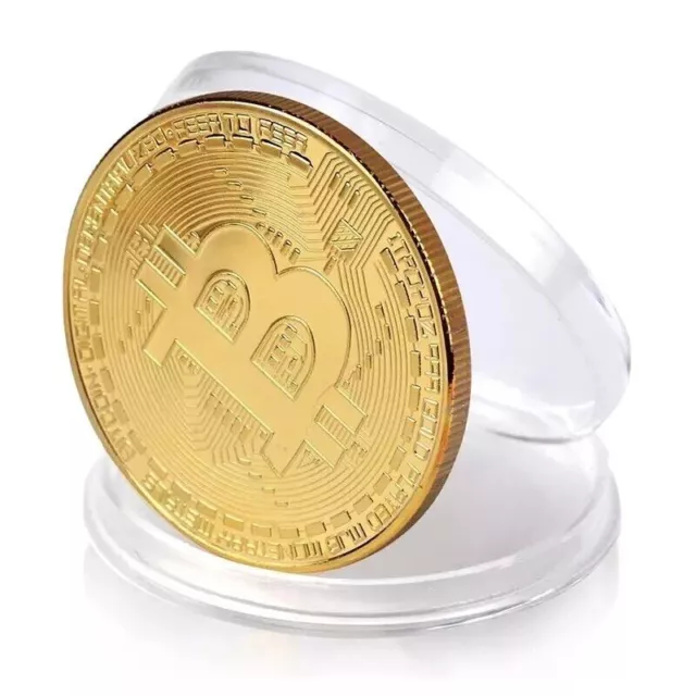 Bitcoin Physical Collectible Coin BTC Gold Plated 40mm - in case