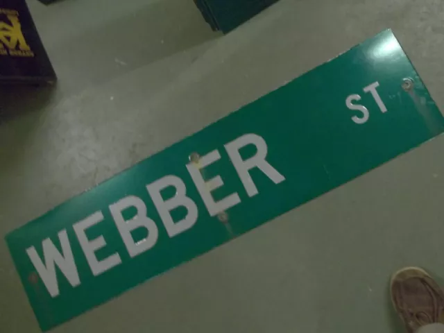 Large Original Weber St Street Sign 48" X 12" White Lettering On Green