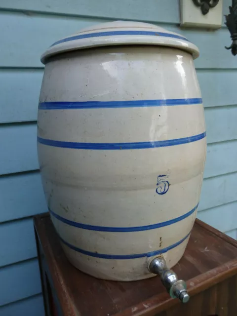 Vintage 5 Gallon Stoneware Crock with Spigot and Lid