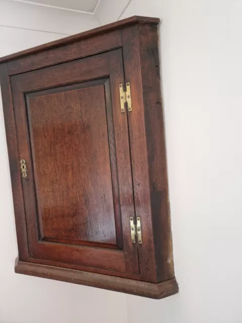 Georgian Antique Solid Oak Hanging Corner Cupboard Cabinet Early 1800's