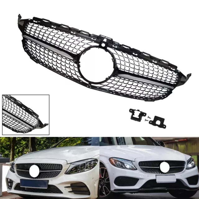 Kühlergrill Sport Diamant Grill Schwarz für Mercedes C Klasse W205 Mit Kamera