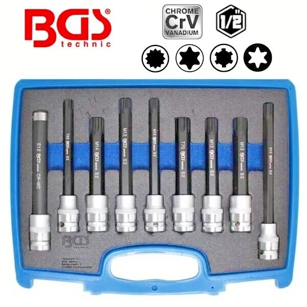 Embout Long De Sécurité M12 SPLINE XZN - Douille Carrée 1/2, Acier S2, 100 Mm, Marque FORSAGE