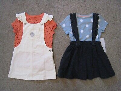 BNWT F&F GIRLS 2 x PINAFORE DRESS & T-SHIRT TOP OUTFIT - 2 PACK - 3-4 YEARS