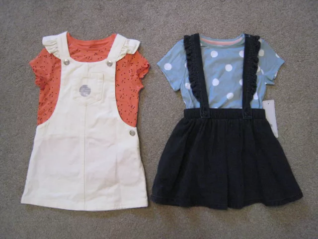 BNWT F&F GIRLS 2 x PINAFORE DRESS & T-SHIRT TOP OUTFIT - 2 PACK - 3-4 YEARS
