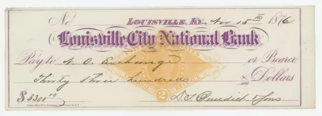 RN-G1 Revenue Stamp Imprint on Louisville City National Bank Check, unlisted