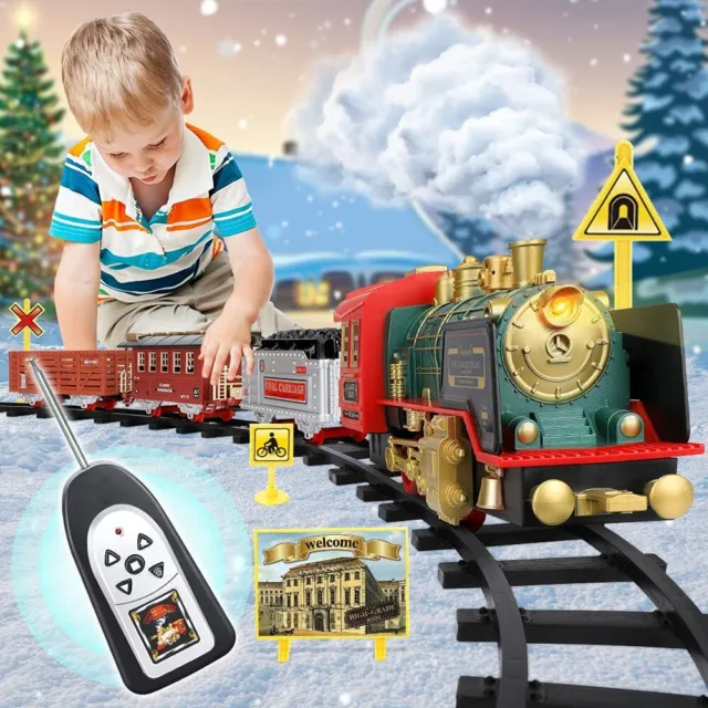 Electric R/C Train Toy for Kids w/ Smokes Lights Sound Railway Kits Railroads US