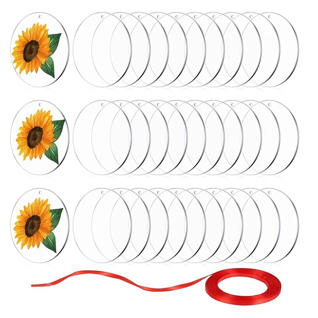 30 espacios en blanco acrílico, 5,1 cm, lámina acrílica circular transparente con agujero, cruda acrílica redonda X9R1