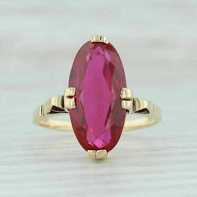 Vintage 3Ct Marquise Cut Red Ruby 14k Yellow Gold Over Solitaire Engagement Ring