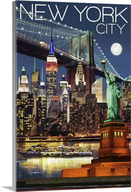 New York City, NY - Skyline at Night: Canvas Wall Art Print, New York City Home