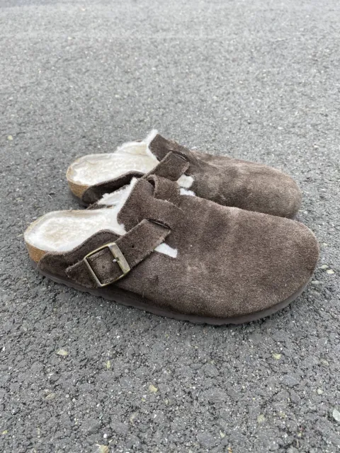 Birkenstock Boston Shearling Fur Clog Shoes Brown Womens Size 37