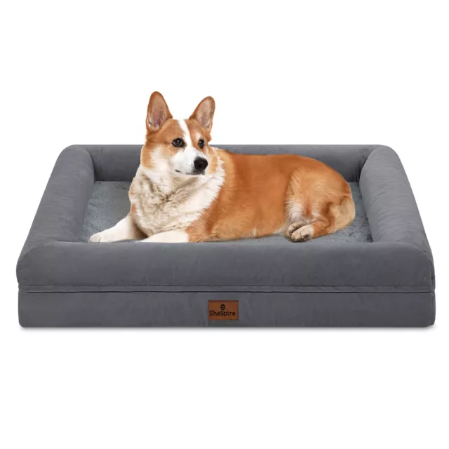 Medium Dark Gray Dog Bed Orthopedic Memory Foam Pet Sofa Removable Cover Bolster