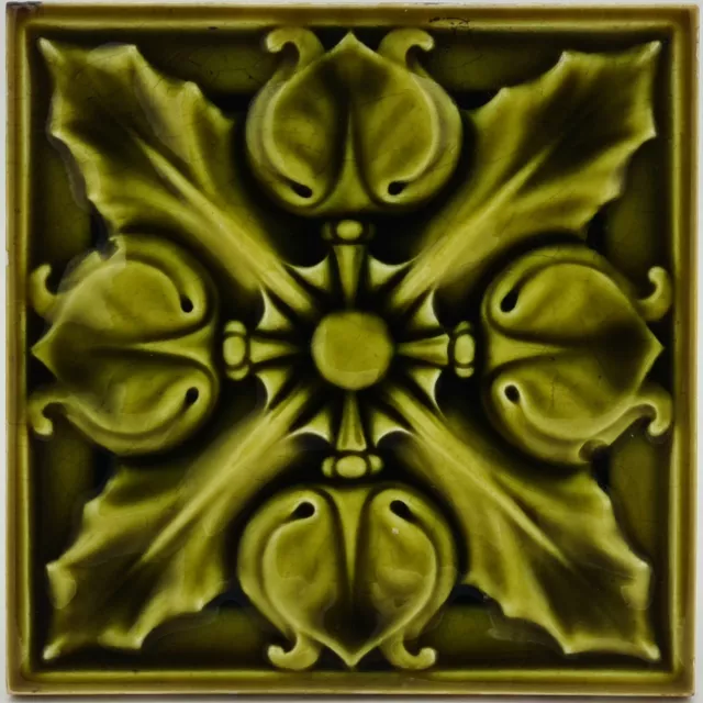 Fireplace Tile Relief Molded With Fourfold Floral Design By Pilkington C1900 Ae2