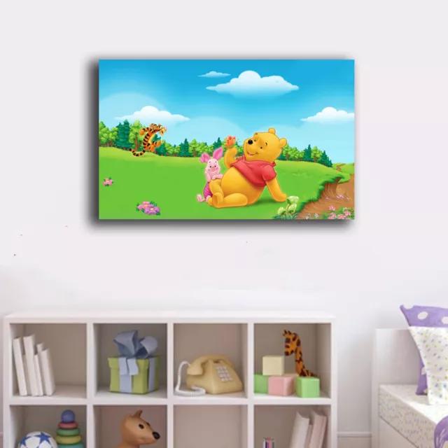 Framed Canvas Prints Stretched Winnie The Pooh Wall Art Home Decor Kids Gift