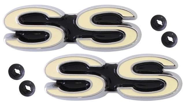 thumbnail interactive-video image 1 of 1965-66 Impala Super Sport Front Fender Emblem Set – New With Hardware, The Parts Place Inc. EM2437P 1 of 6