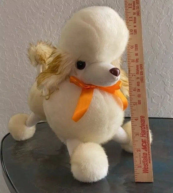 Vtg King Plush White Poodle w Brown Stuffed Animal Plush 12x14" w Tags "So Cute"